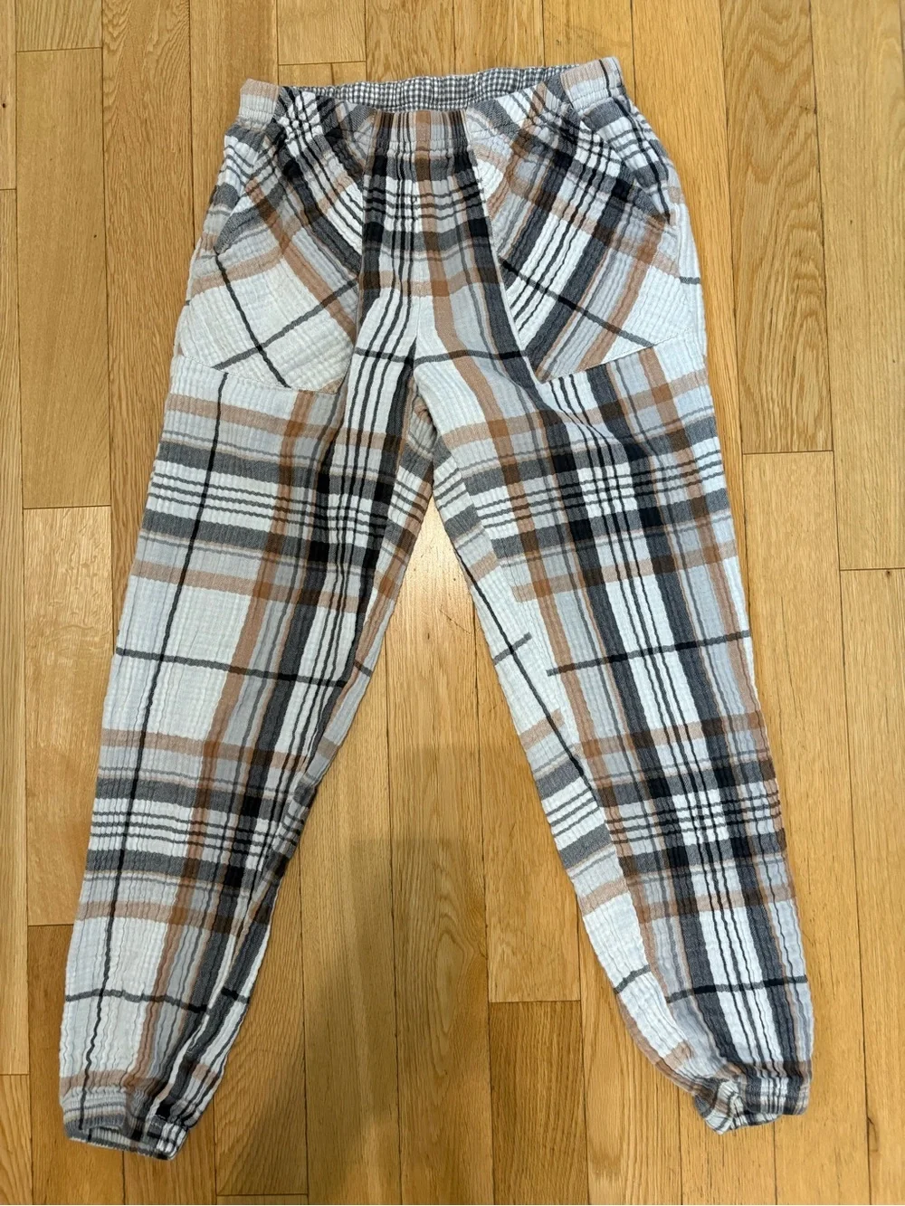 Aerie Soft Gauze Pajama Jogger Pants Plaid Neutral Coastal Boho Loungewear XS